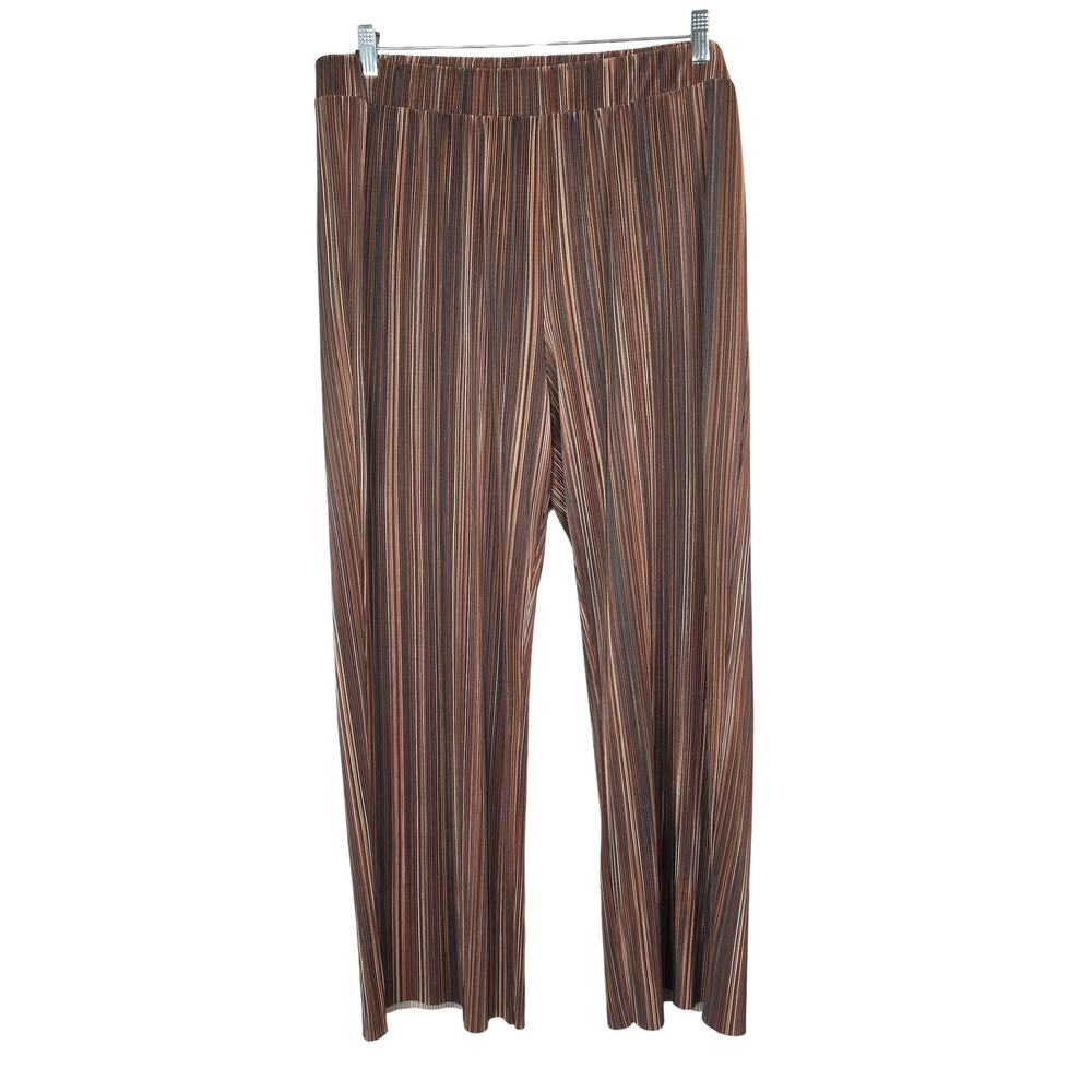 Cyrus Pants Womens Large Brown Stripe Pleated Knit Pull On Elastic Waist Travel